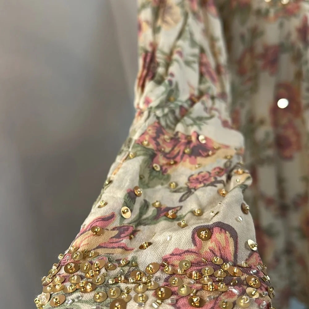 Free People  Hand Beaded Bali Golden Sun Printed Mini Dress SIZE SMALL NWT - Picture 10 of 16